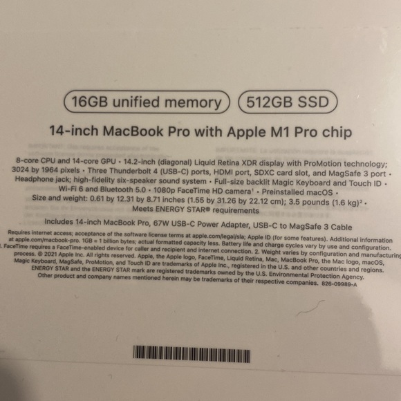 Apple MacBook Pro 14 inch M1 Pro (Model A2242) 16GB ram 512GB SSD new sealed - Picture 2 of 2